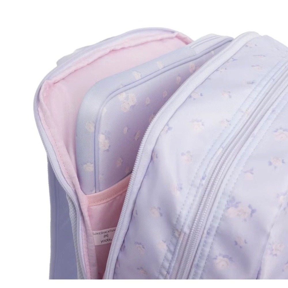LoveShackFancy x Yoobi Lavender Floral Quilted Bow Backpack with Laptop Sleeve - Picture 3 of 10